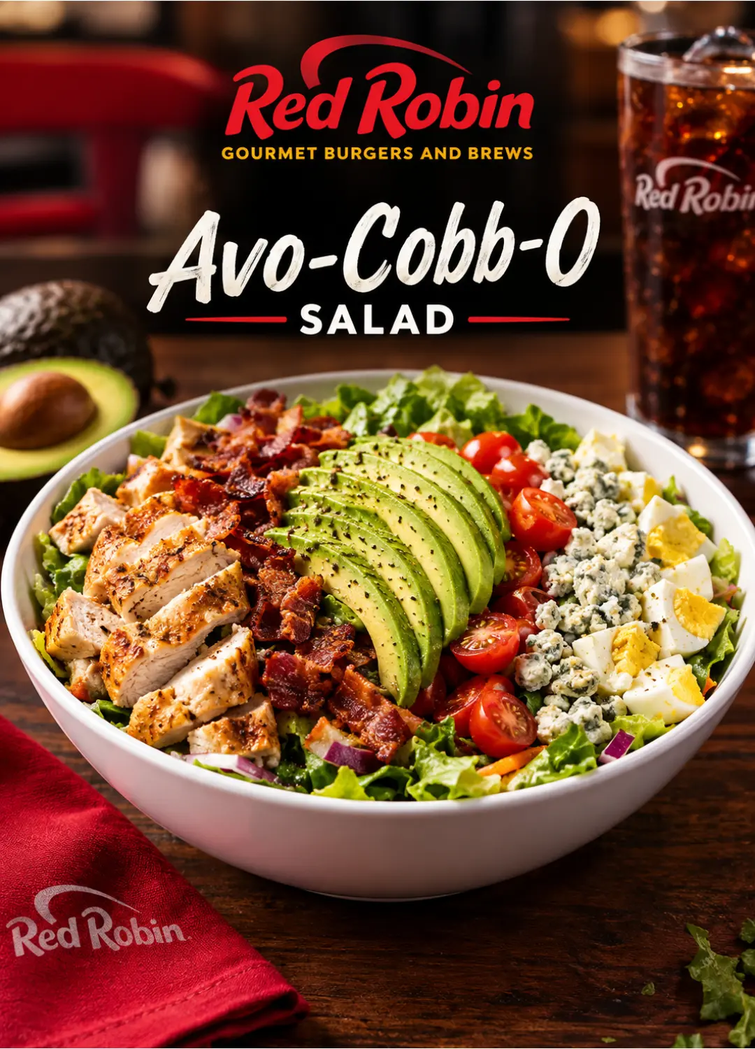 Red Robin Avo-Cobb-O Salad with grilled chicken, bacon, avocado, and bleu cheese