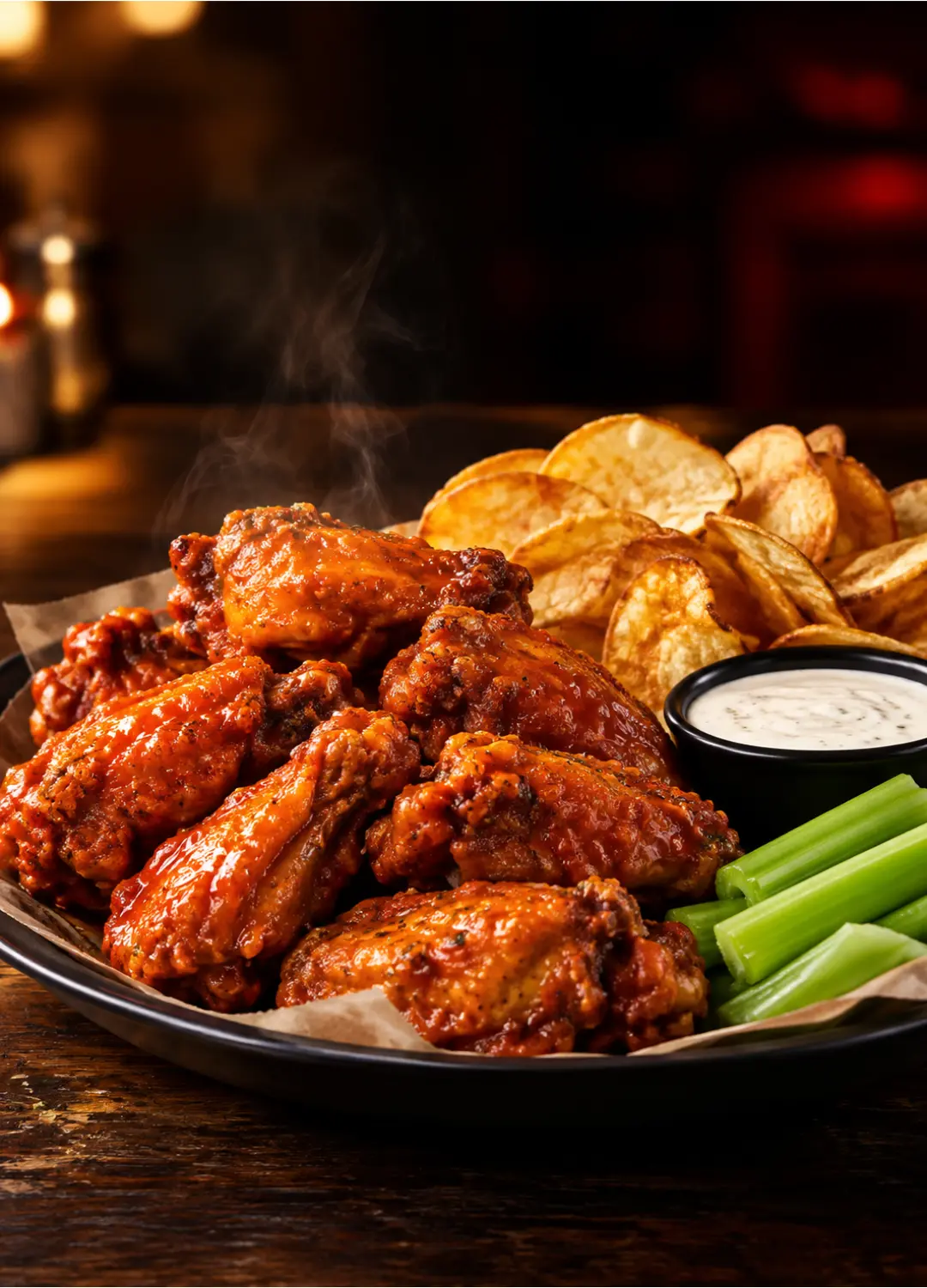 Red Robin Buzz Style Wings served with Yukon Chips