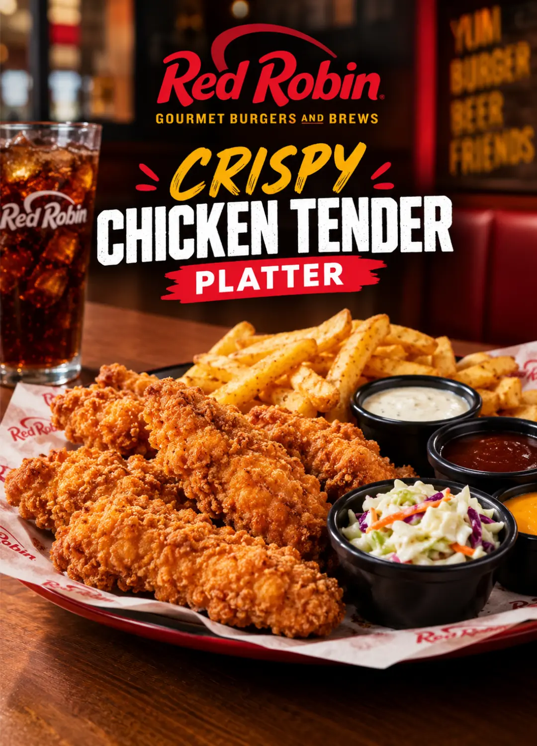 Red Robin Crispy Chicken Tender Platter with steak fries and ranch dip