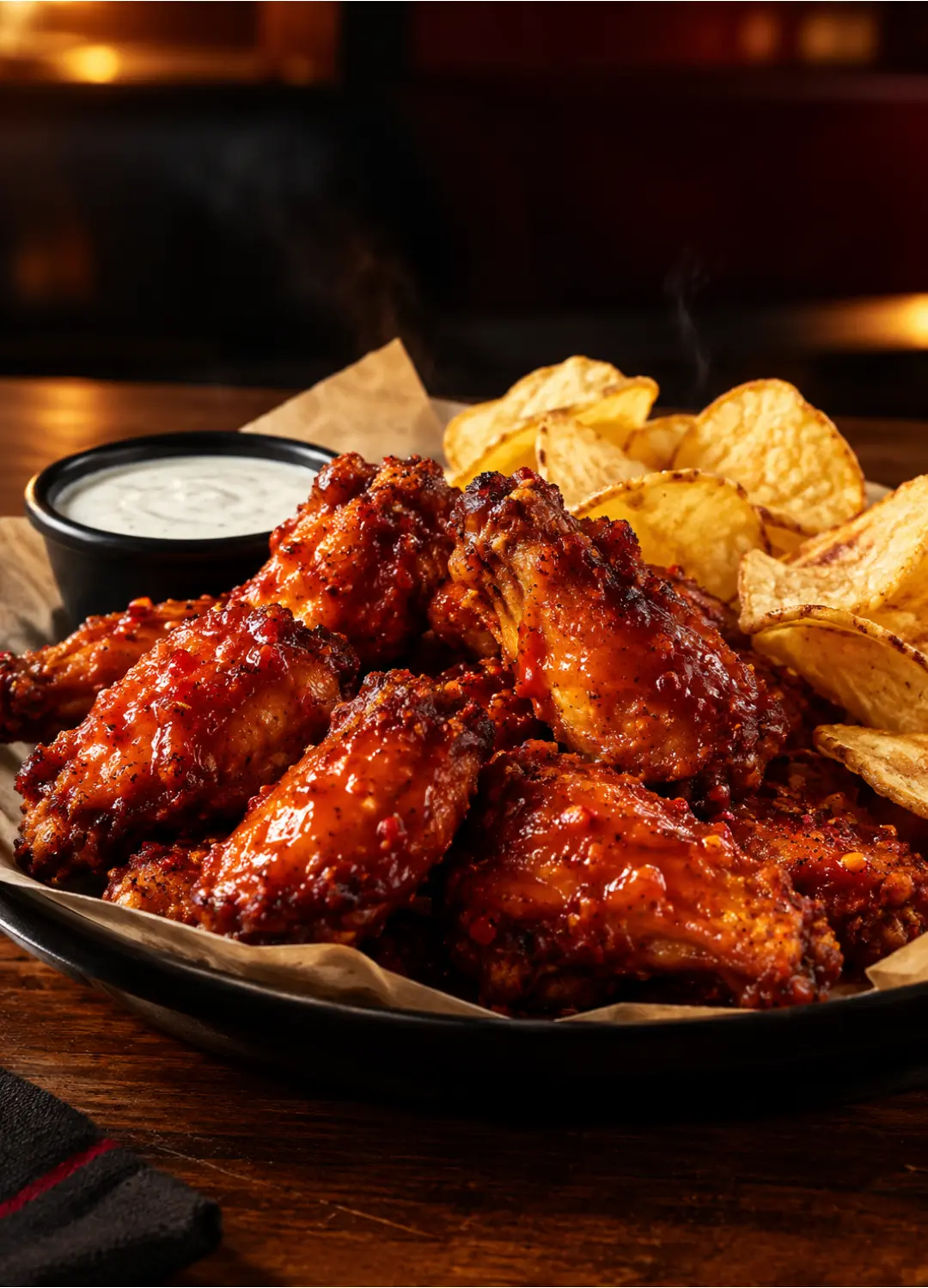Red Robin Scorpion Spicy Wings served with Yukon Chips