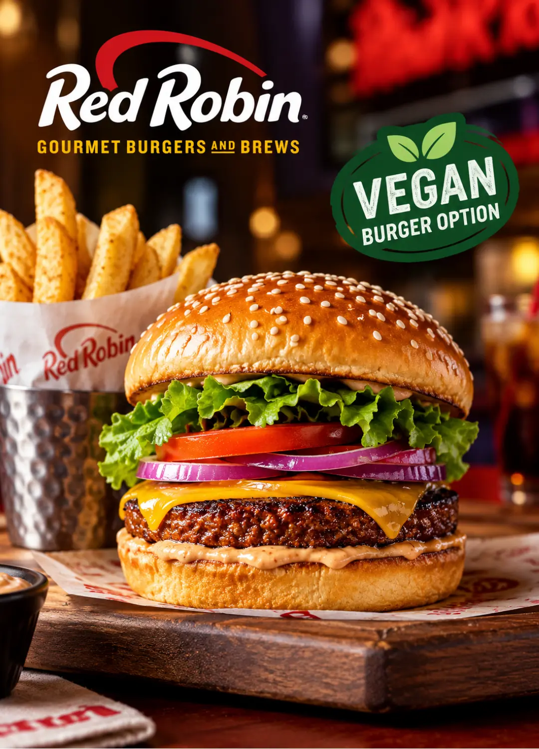 Red Robin vegan burger option served in a lettuce wrap with avocado and salsa