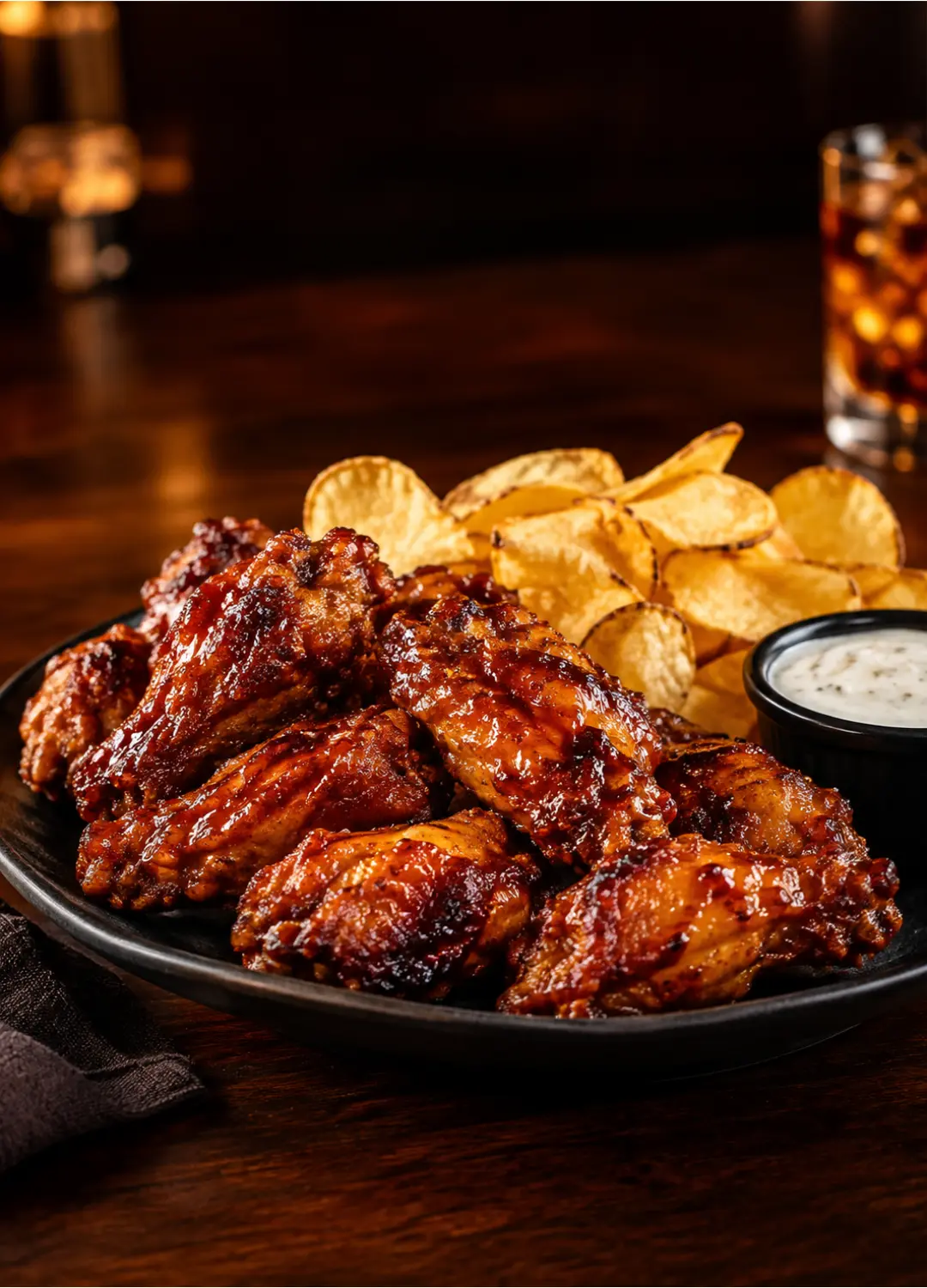 Red Robin Whiskey River BBQ Wings served with Yukon chips