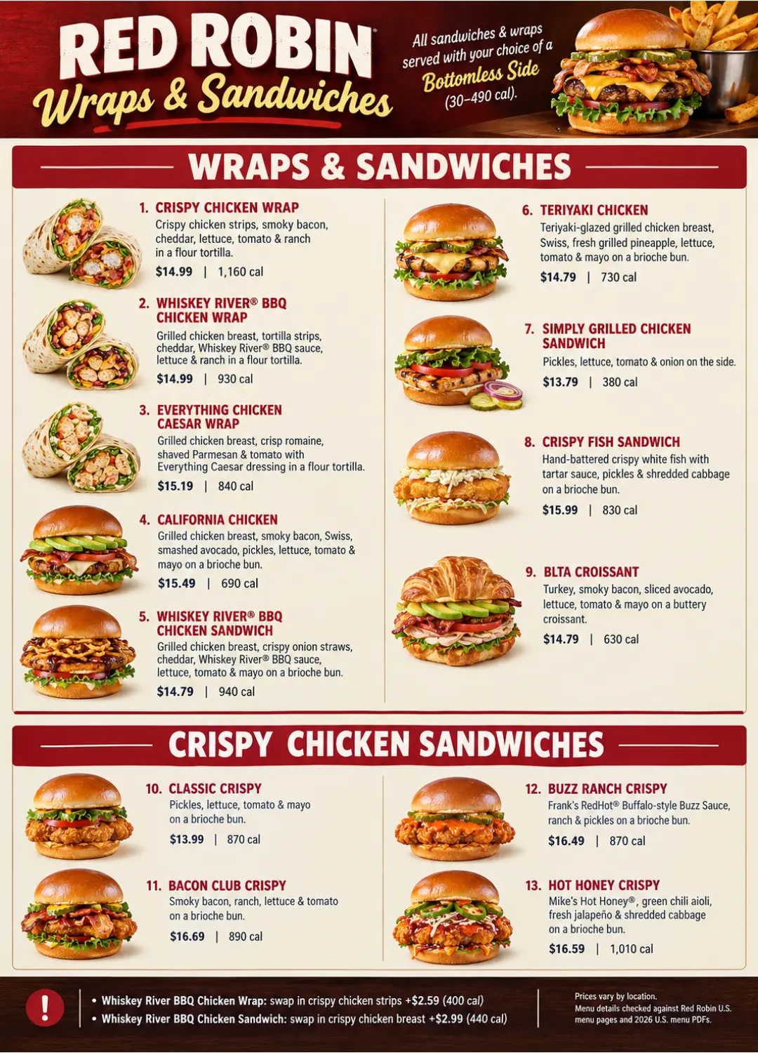 Red Robin Wraps and Chicken Sandwiches menu USA