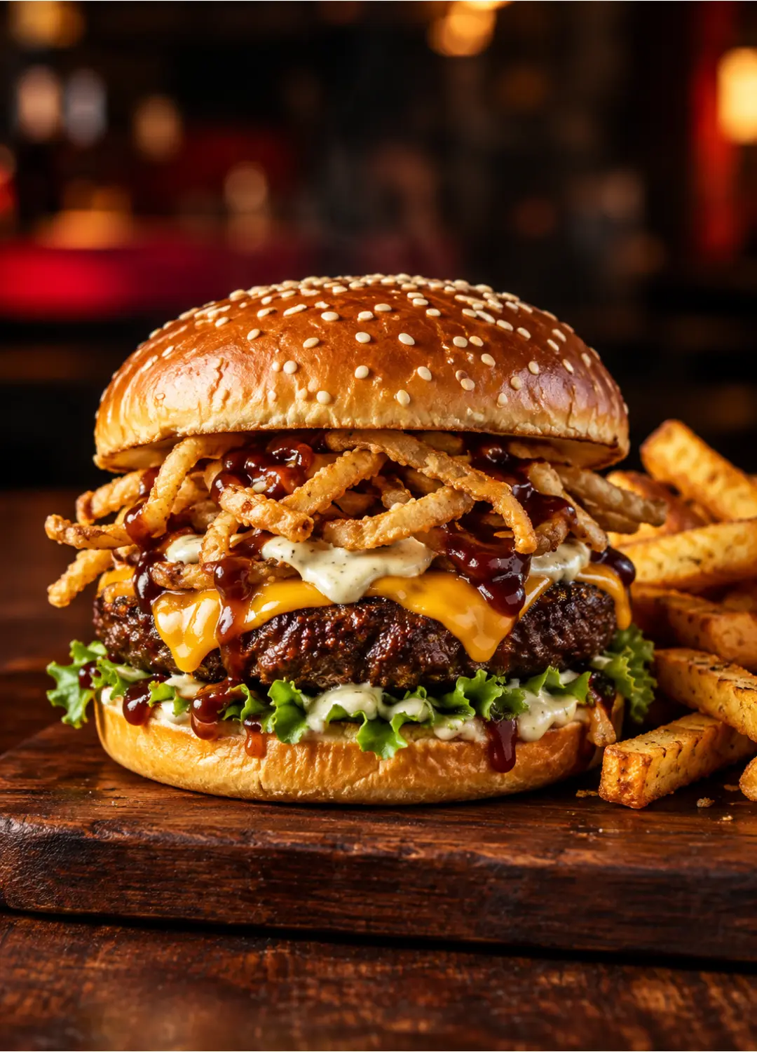 Red Robin Cowboy Ranch Tavern Burger with Whiskey River BBQ sauce, bacon and ranch